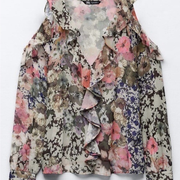 Zara Multicolor Floral Ruffle Blouse - Picture 3 of 8